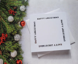 Card blanks and envelopes, 6" square, hot foil printed "Happy Christmas"