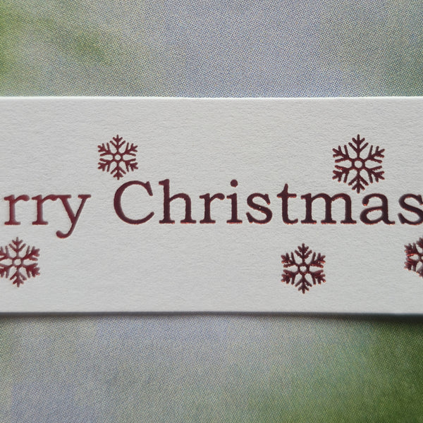 Toppers - Merry Christmas. Red print on White card. Pack of 30