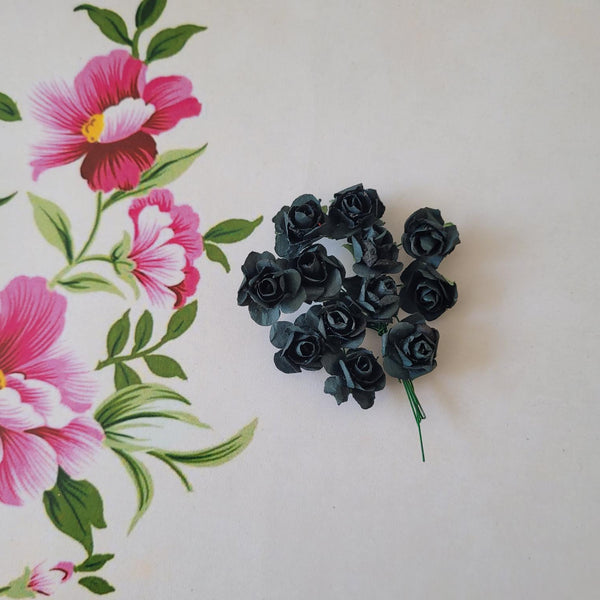 Black - Mulberry Paper Tea Roses, 15mm Flowers