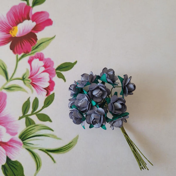 Blue - Mulberry Paper Tea Roses, 15mm Flowers