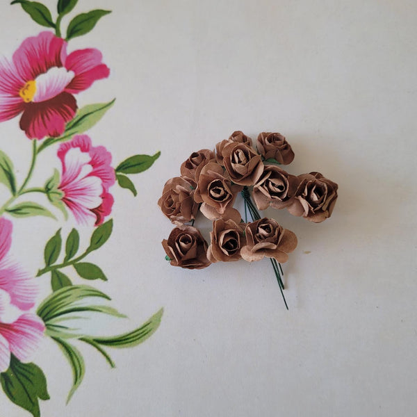 Brown - Mulberry Paper Tea Roses, 15mm Flowers