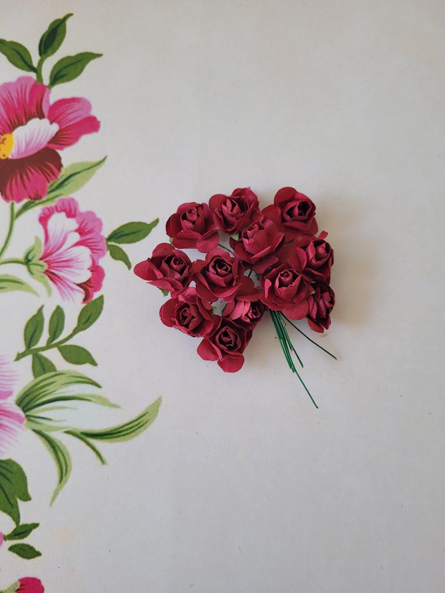 Burgundy - Mulberry Paper Tea Roses, 15mm Flowers