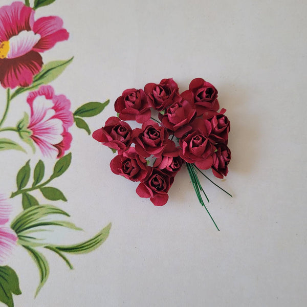 Burgundy - Mulberry Paper Tea Roses, 15mm Flowers