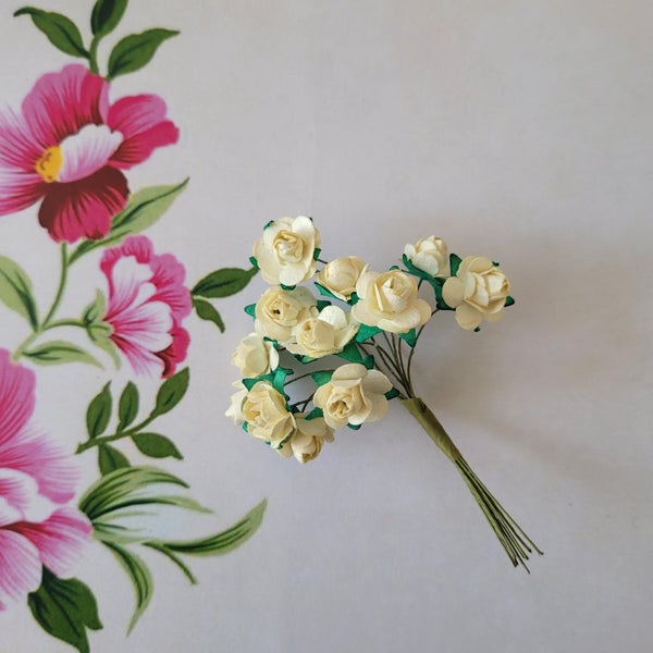 Cream - Mulberry Paper Tea Roses, 15mm Flowers