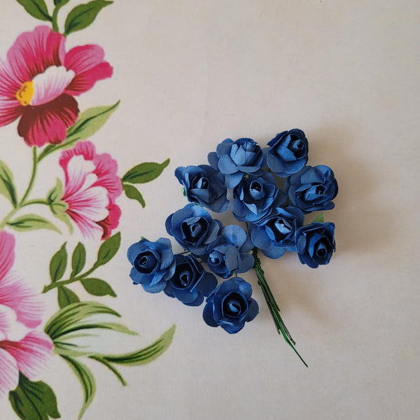 Dark Blue - Mulberry Paper Tea Roses, 15mm Flowers