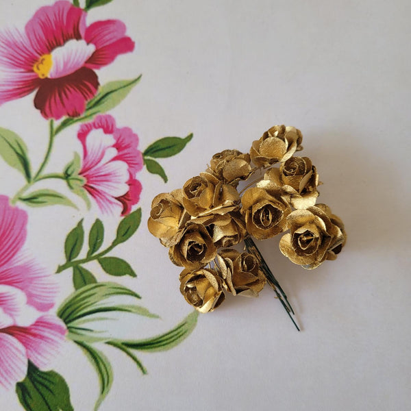 Gold - Mulberry Paper Tea Roses, 15mm Flowers