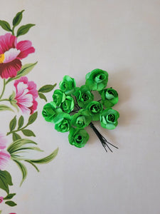 Green - Mulberry Paper Tea Roses, 15mm Flowers