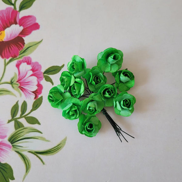 Green - Mulberry Paper Tea Roses, 15mm Flowers