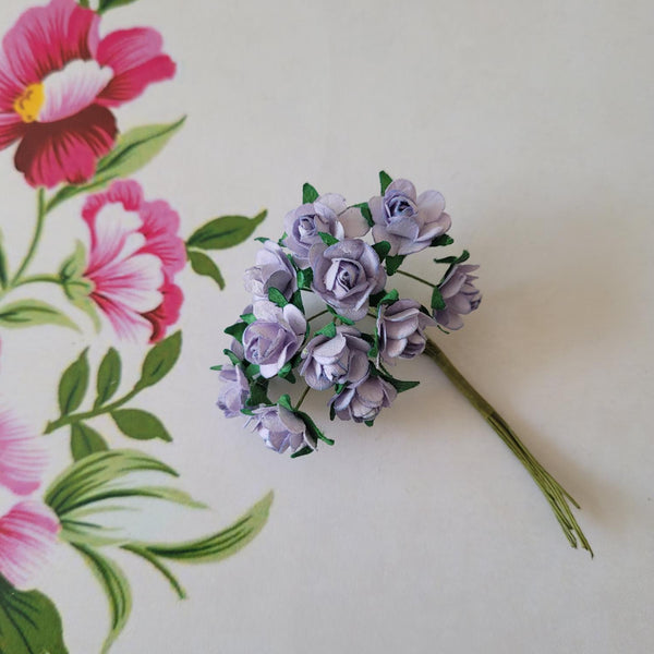 Lavender - Mulberry Paper Tea Roses, 15mm Flowers