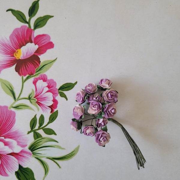 Lilac/Cream - Mulberry Paper Tea Roses, 15mm Flowers