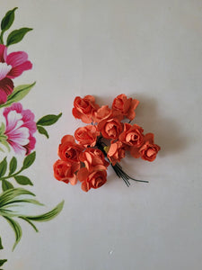 Orange - Mulberry Paper Tea Roses, 15mm Flowers