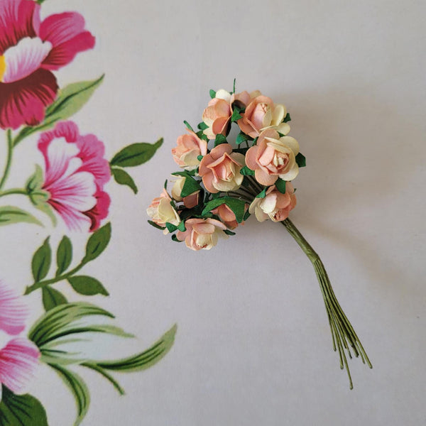 Peach - Mulberry Paper Tea Roses, 15mm Flowers
