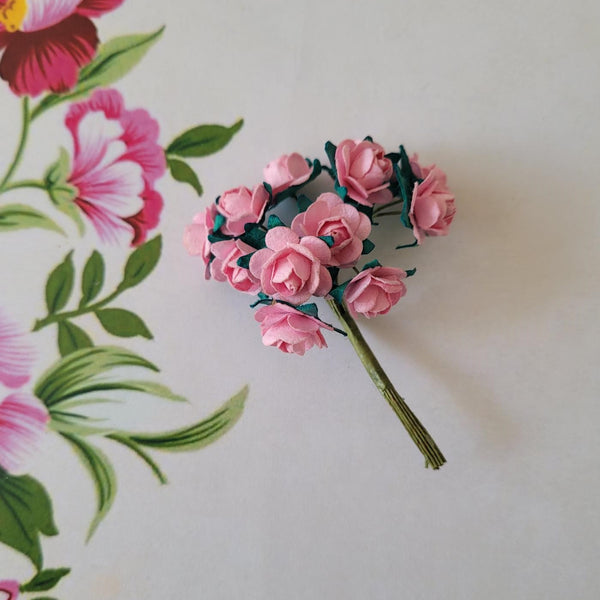 Pink - Mulberry Paper Tea Roses, 15mm Flowers