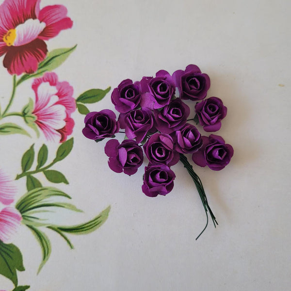 Purple - Mulberry Paper Tea Roses, 15mm Flowers