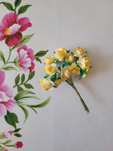 Yellow - Mulberry Paper Tea Roses, 15mm Flowers