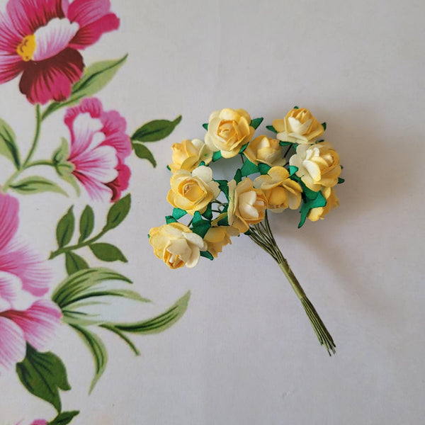 Yellow - Mulberry Paper Tea Roses, 15mm Flowers