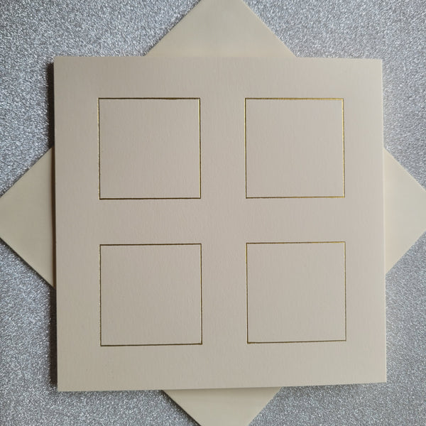 Card blanks and envelopes, 6" square, hot foil printed 4 square block design