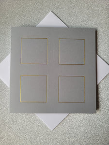 Card blanks and envelopes, 6" square, hot foil printed 4 square block design