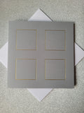 Card blanks and envelopes, 6" square, hot foil printed 4 square block design