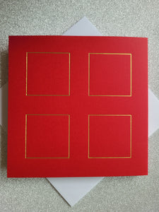 Card blanks and envelopes, 6" square, hot foil printed 4 square block design