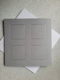 Card blanks and envelopes, 6" square, hot foil printed 4 square block design