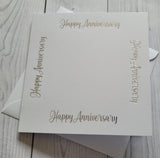 Card blanks and envelopes, 6" square hot foil printed "Happy Anniversary"