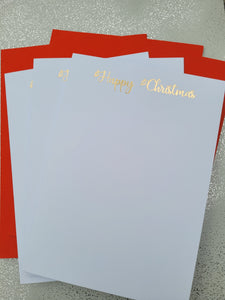 Card blanks and envelopes 7"x5", pack of 5, hot foil printed "Happy Christmas"