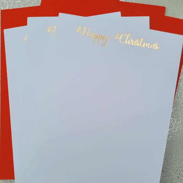 Card blanks and envelopes 7"x5", pack of 5, hot foil printed "Happy Christmas"