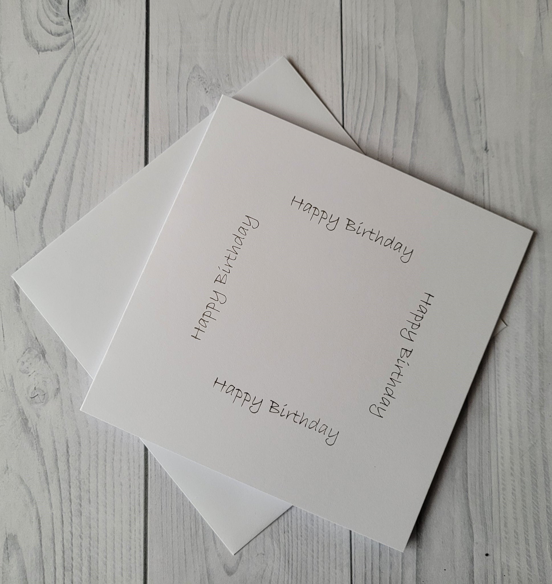 Card blanks and envelopes, 6" square, hot foil printed "Happy Birthday"