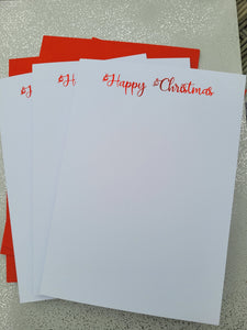 Card blanks and envelopes 7"x5", pack of 5, hot foil printed "Happy Christmas"