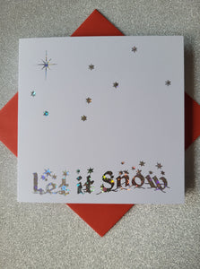 Card blanks and envelopes, 6" Square, hot foil printed "Let it Snow"