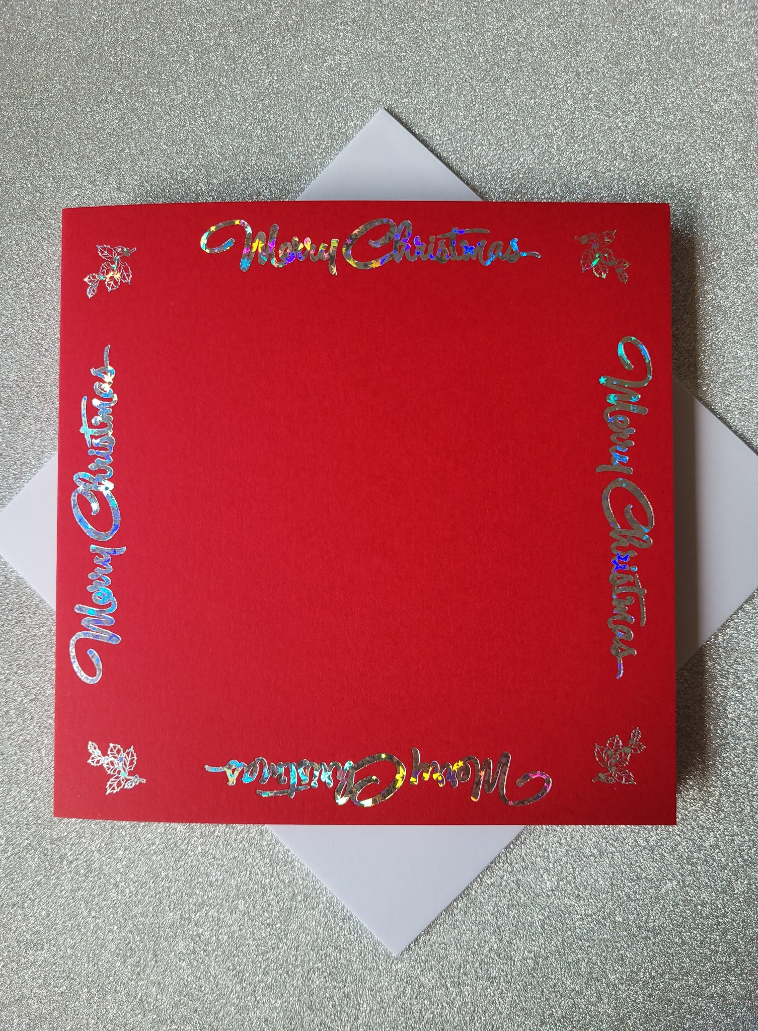 Card blanks and envelopes, 6" square, hot foil printed "Merry Christmas"