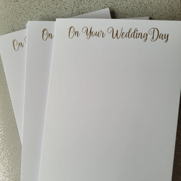 Card blanks and envelopes 7"x5", pack of 5, hot foil printed "On Your Wedding Day"