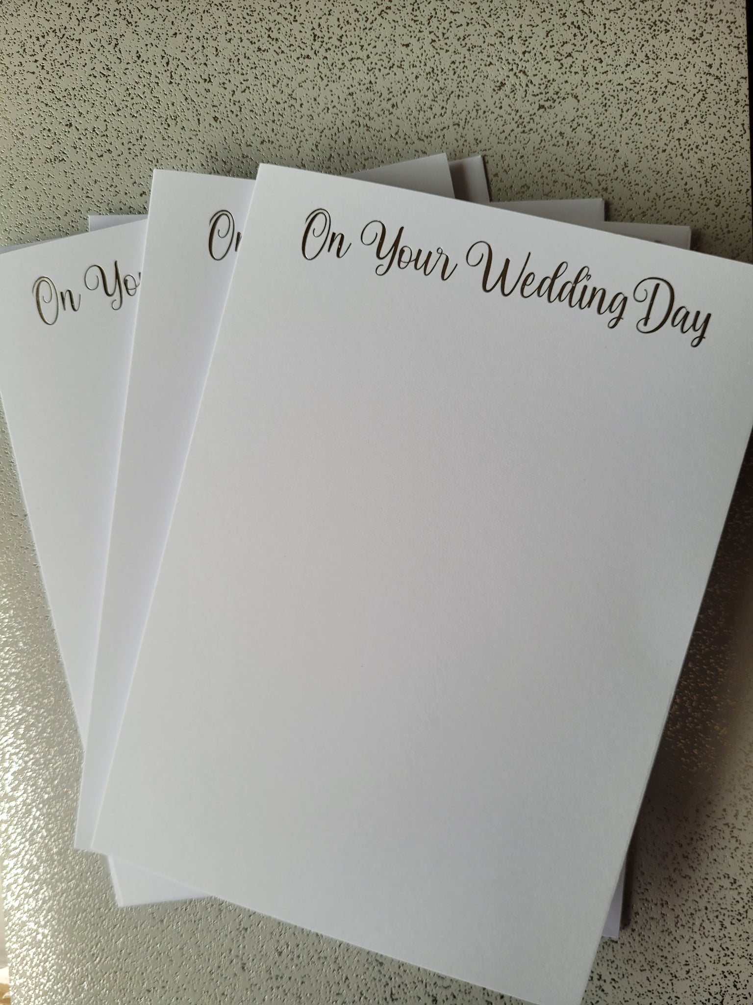 Card blanks and envelopes 7"x5", pack of 5, hot foil printed "On Your Wedding Day"